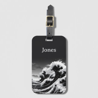 Black and White Tsunami Waves Luggage Tag