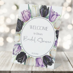 Black and white tulips Bridal shower Welcome Pedestal Sign