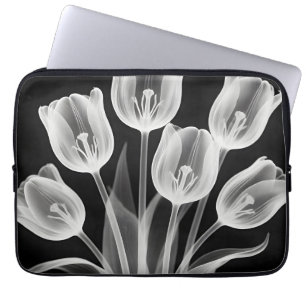 Black and White Tulips Elegant Monochrome Laptop Sleeve