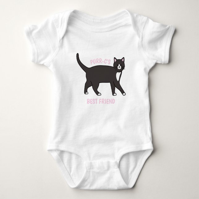 Black and White Tuxedo Cat Best Friend Baby Bodysuit (Front)