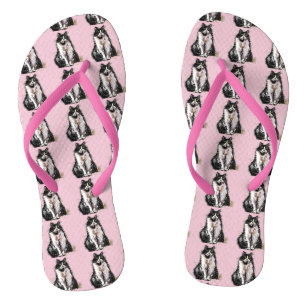 Black and White Tuxedo Cat Cats Cute Blue  Thongs