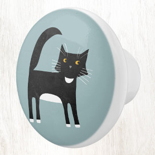 Black and White Tuxedo Cat Ceramic Knob