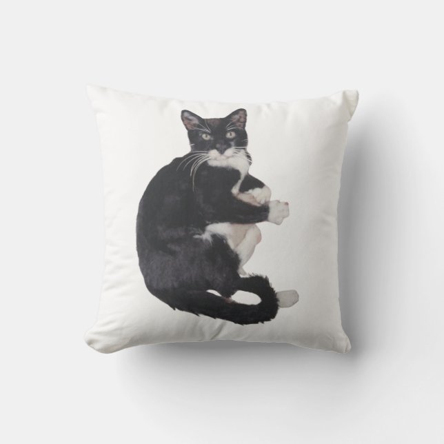 Black and white Tuxedo cat cushion (Front)