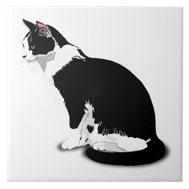 Black and White Tuxedo Cat Custom Tile (Front)