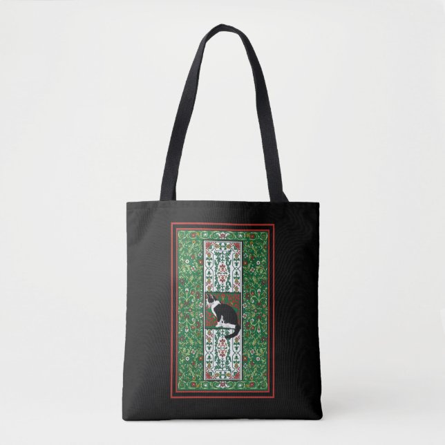 Black and White Tuxedo Cat Fancy Pattern Tote Bag (Front)