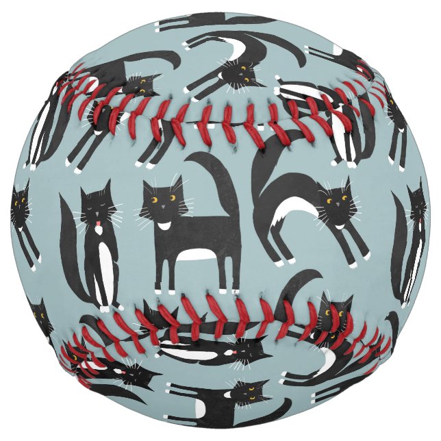 Black and White Tuxedo Cat Fun Softball (Front)