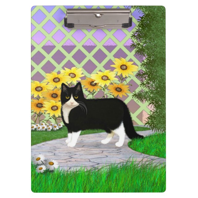 Black and White Tuxedo Cat in the Garden Clipboard (Front)