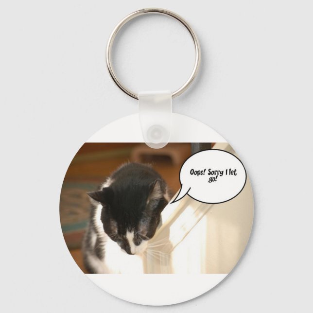 black and white tuxedo Cat Key Ring (Front)