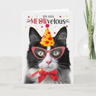 Black and White Tuxedo Cat MEOWvelous Birthday Card