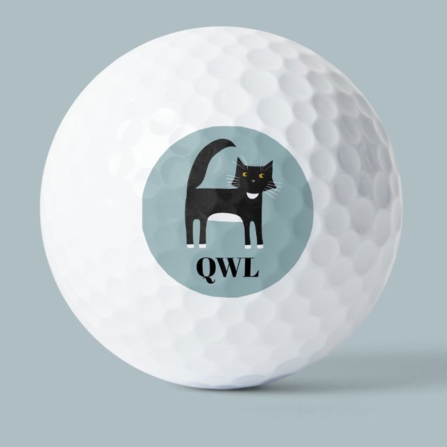 Black and White Tuxedo Cat Monogram Golf Balls (Creator Uploaded)