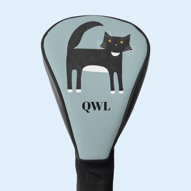 Black and White Tuxedo Cat Monogram Golf Head Cover (Black and white Tuxedo cat monogram initial personalized golf head cover)