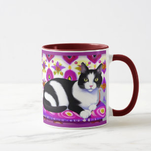 Black and White Tuxedo Cat on a Cushion Mug