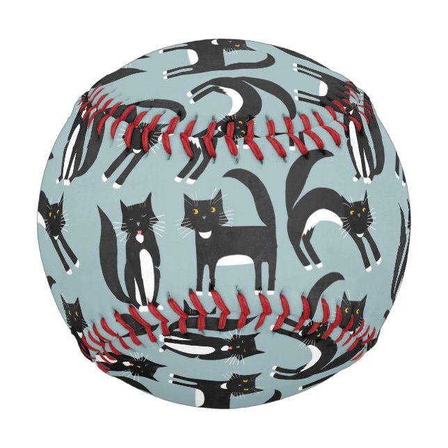 Black and White Tuxedo Cat Pattern Baseball (Front)