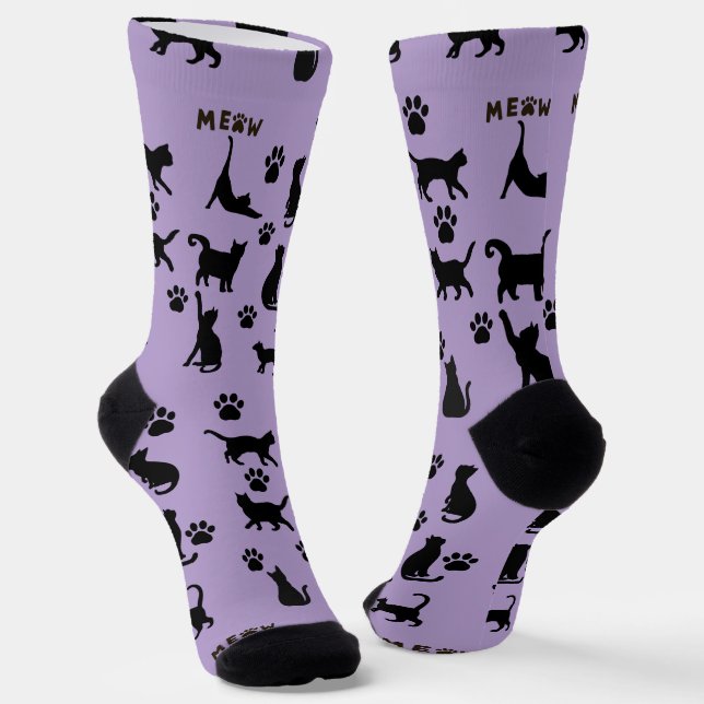 Black and White Tuxedo Cat Patterned Socks Gift (Angled)