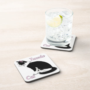 Black and White Tuxedo Cat Personalised Coaster