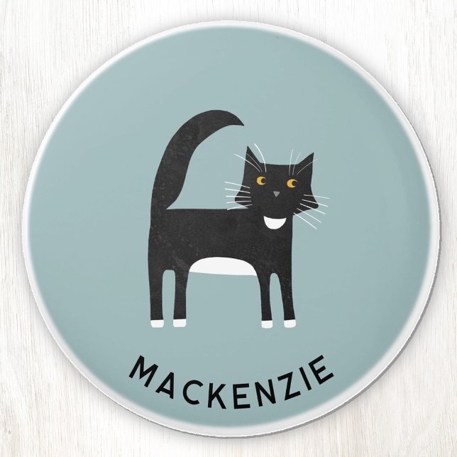 Black and White Tuxedo Cat Personalised Name Ceramic Knob (Fun personalized custom name black and white tuxedo cat ceramic door knob for animal and pet lovers)