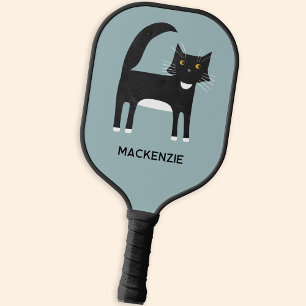 Black and White Tuxedo Cat Personalised Pickleball Paddle