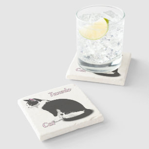 Black and White Tuxedo Cat Personalised Stone Coaster