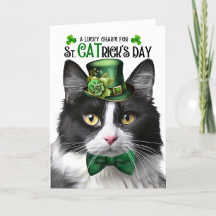 Black and White Tuxedo Cat St CATrick's Day Holiday Card