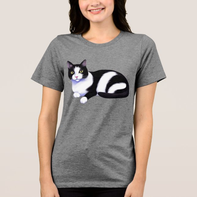 Black and White Tuxedo Cat Tri-Blend Shirt (Front)