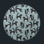 Black and White Tuxedo Cats Dartboard<br><div class="desc">Cute black and white tuxedo cats going about their business. An adorable pattern on a mid blue background.</div>