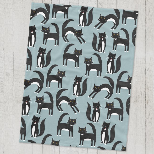 Black and White Tuxedo Cats Fleece Blanket (Black and white tuxedo cat pattern fleece blanket for animal lovers)