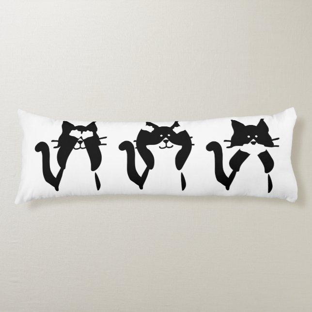 Black and White Tuxedo Cats | Three Wise Kitties Body Cushion (Front)