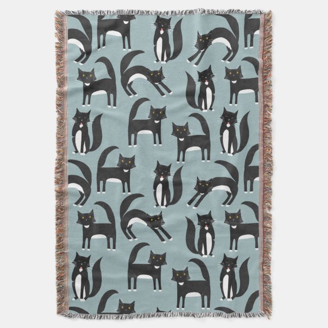 Black and White Tuxedo Cats Throw Blanket (Front Vertical)