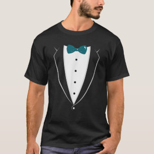 Black And White Tuxedo With Teal Bow tie Novelty T-Shirt