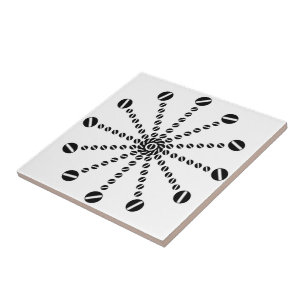 Black And White Twelve Part Clock Dial Dot Art     Tile