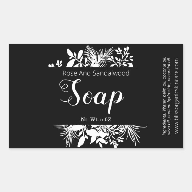 Black And White Twigs And Leaves Soap Rectangular Sticker (Front)