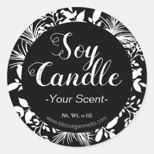 Black And White Twigs And Leaves Soy Candle Classic Round Sticker