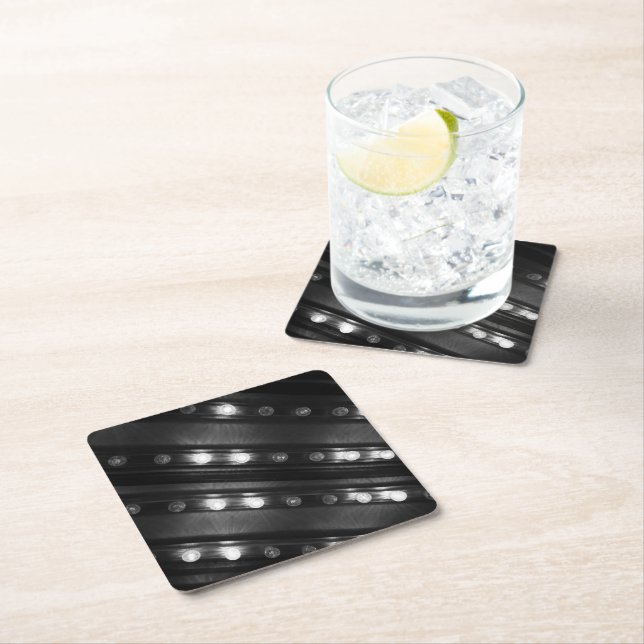 Black and White Twinkle Lights Square Paper Coaster (Insitu)