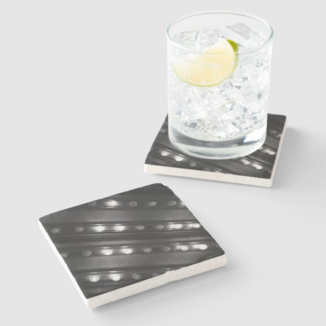 Black and White Twinkle Lights Stone Coaster (Side)