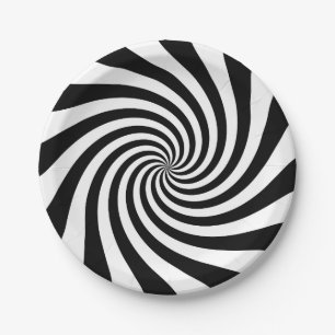Black and White Twirl Pattern Paper Plate