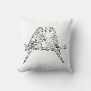 Black and white Two Budgies Perched Together Cushion