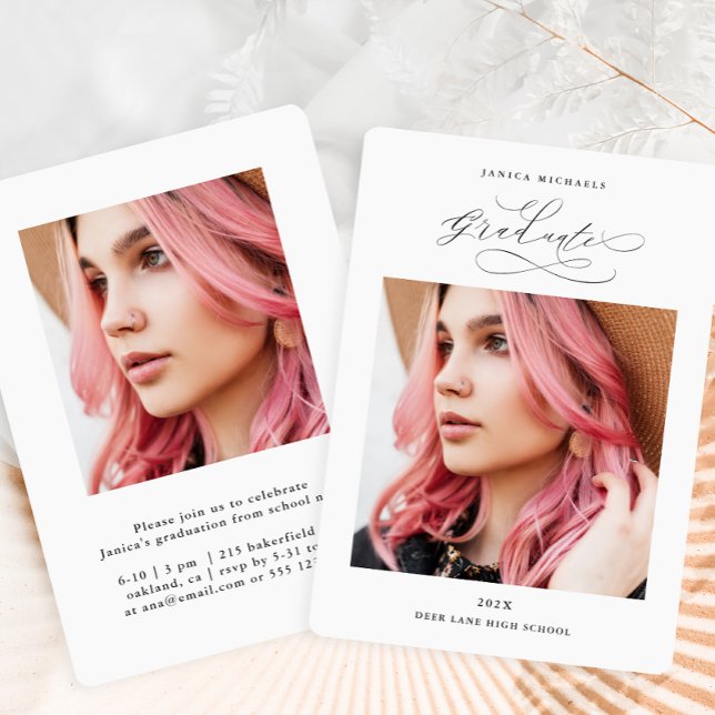 Black and White Two Photo Graduation Party Invitation (Creator Uploaded)