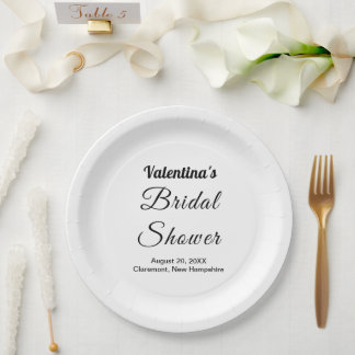 Black and White Typography Bridal Shower Paper Plate