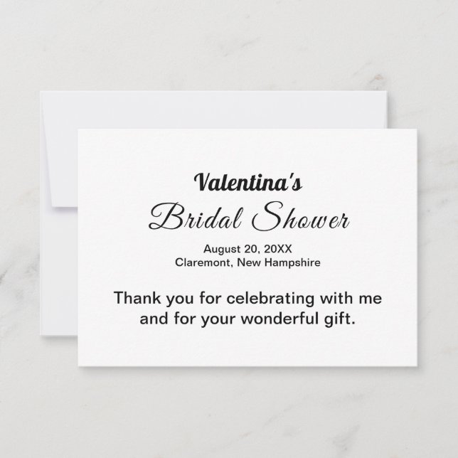 Black and White Typography Bridal Shower Thank You Card (Front)