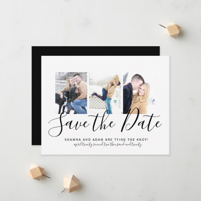 Black and White Typography Photo Save the Date Announcement (Front/Back In Situ)