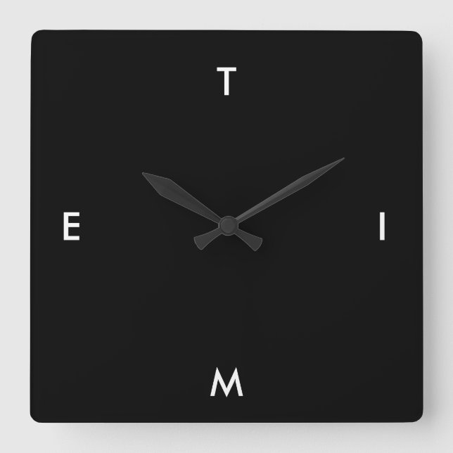 Black and White Typography Time Funny Minimalism Square Wall Clock (Front)