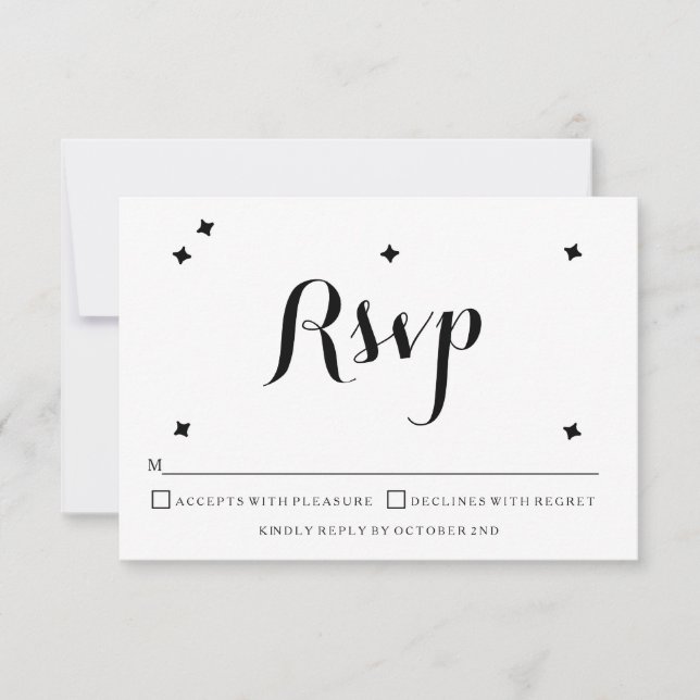 Black and White Typography Wedding RSVP card (Front)