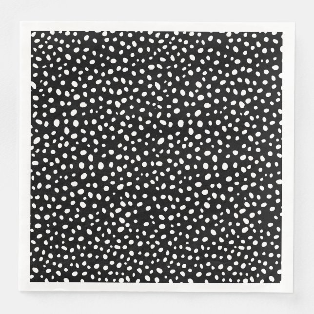 Black And White Uneven Dots Graphic Design Napkin (Front)