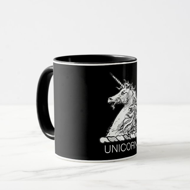 Black and White Unicorn Magical Horse Mug (Front Left)