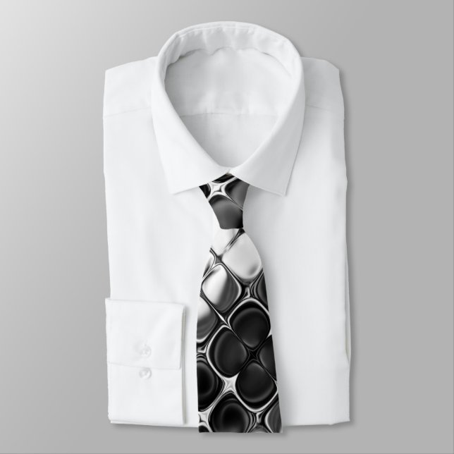 Black and White Unique Abstract Art Tie (Tied)