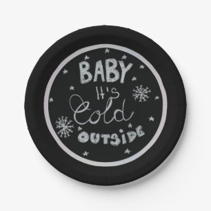 Black and White unique Merry Christmas painted Paper Plate