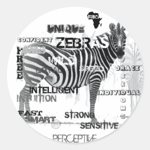 Black and White Unique Zebras Typography Classic Round Sticker