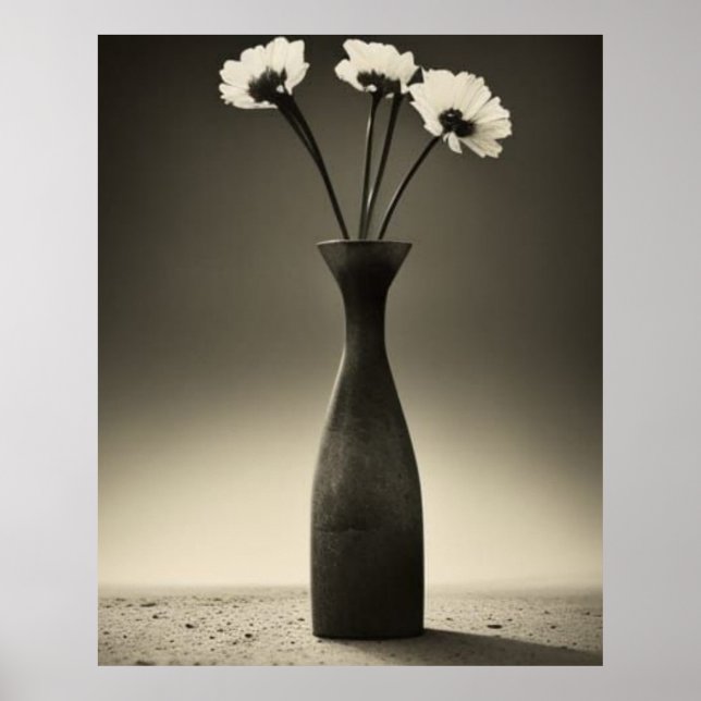 Black and white vase and flowers poster (Front)