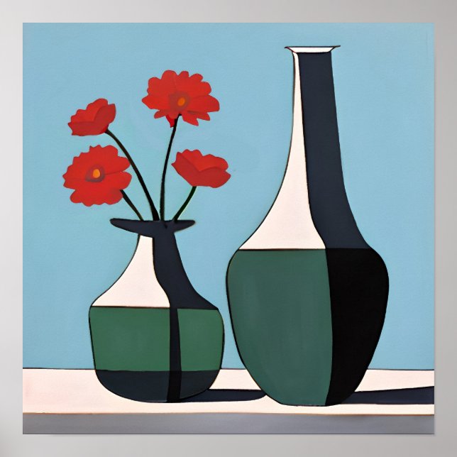 Black and White Vases with Red Flowers  Poster (Front)