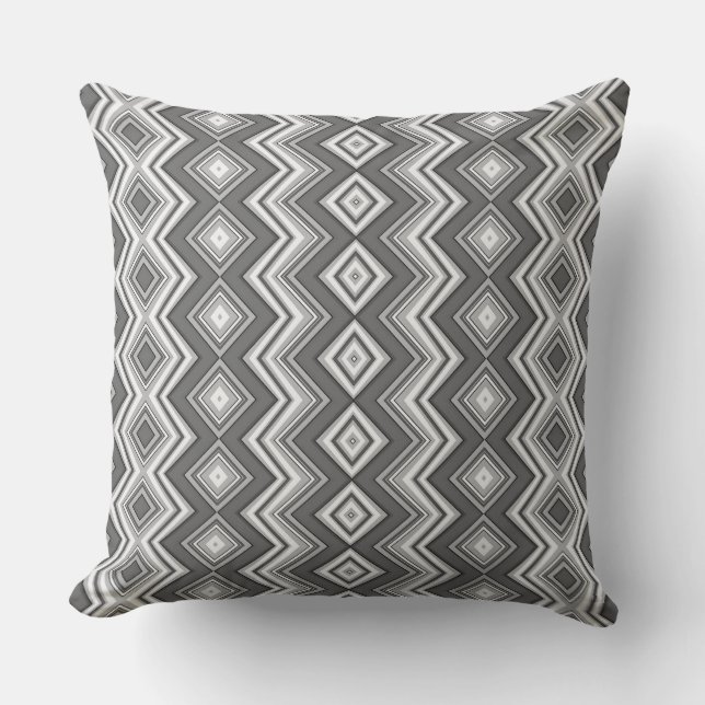 Black and white vertical geometric zig zag pattern cushion (Front)